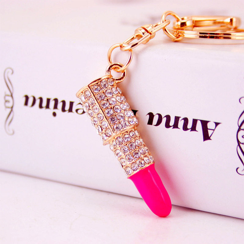 Women's Small Gifts Rhinestone Lipstick Keychain