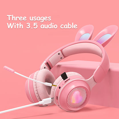 Rabbit Ear Headphones Wireless Luminous Extendable Wheat Headphones