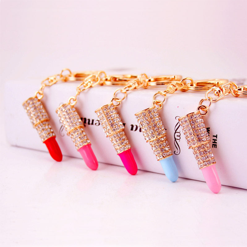 Women's Small Gifts Rhinestone Lipstick Keychain