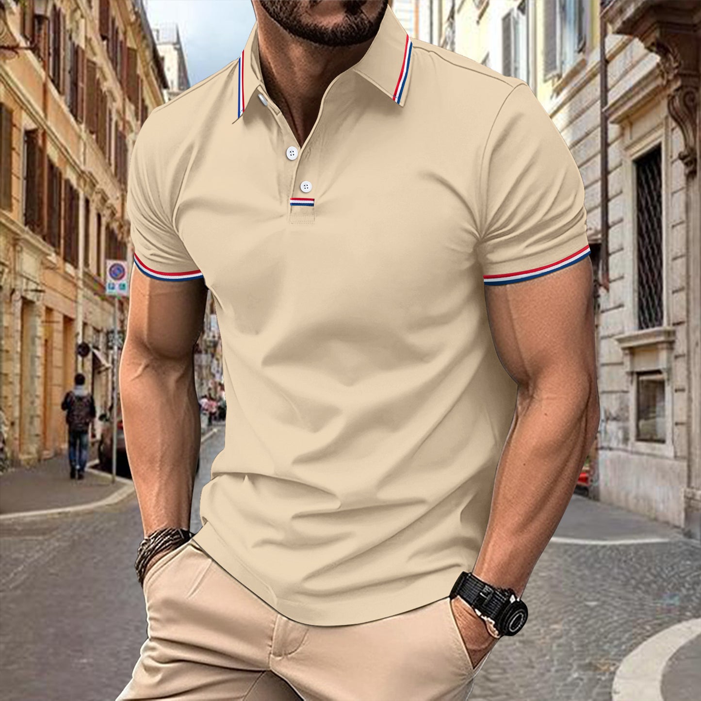 Button Business Pure Color All-match T-shirt