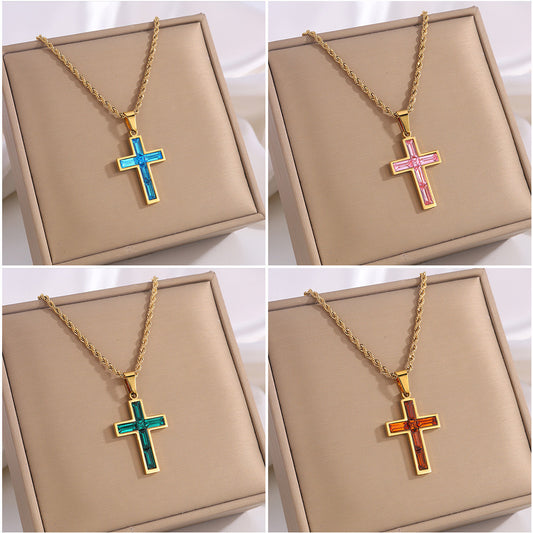 Fashion Jewelry European And American Ing Style Diamond Cross Necklace Unique No Color Fading