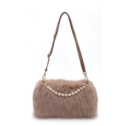 Autumn And Winter Fashion Shoulder Bags Pearl Chain Crossbody Bag Versatile Commuting Armpit Plush Female Bag