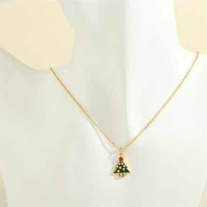 Christmas Tree Santa Claus Elk Snowman Oil-drop Necklace With Colored Rhinestones Ins Festival Clavicle Chain Necklace For Women Jewelry