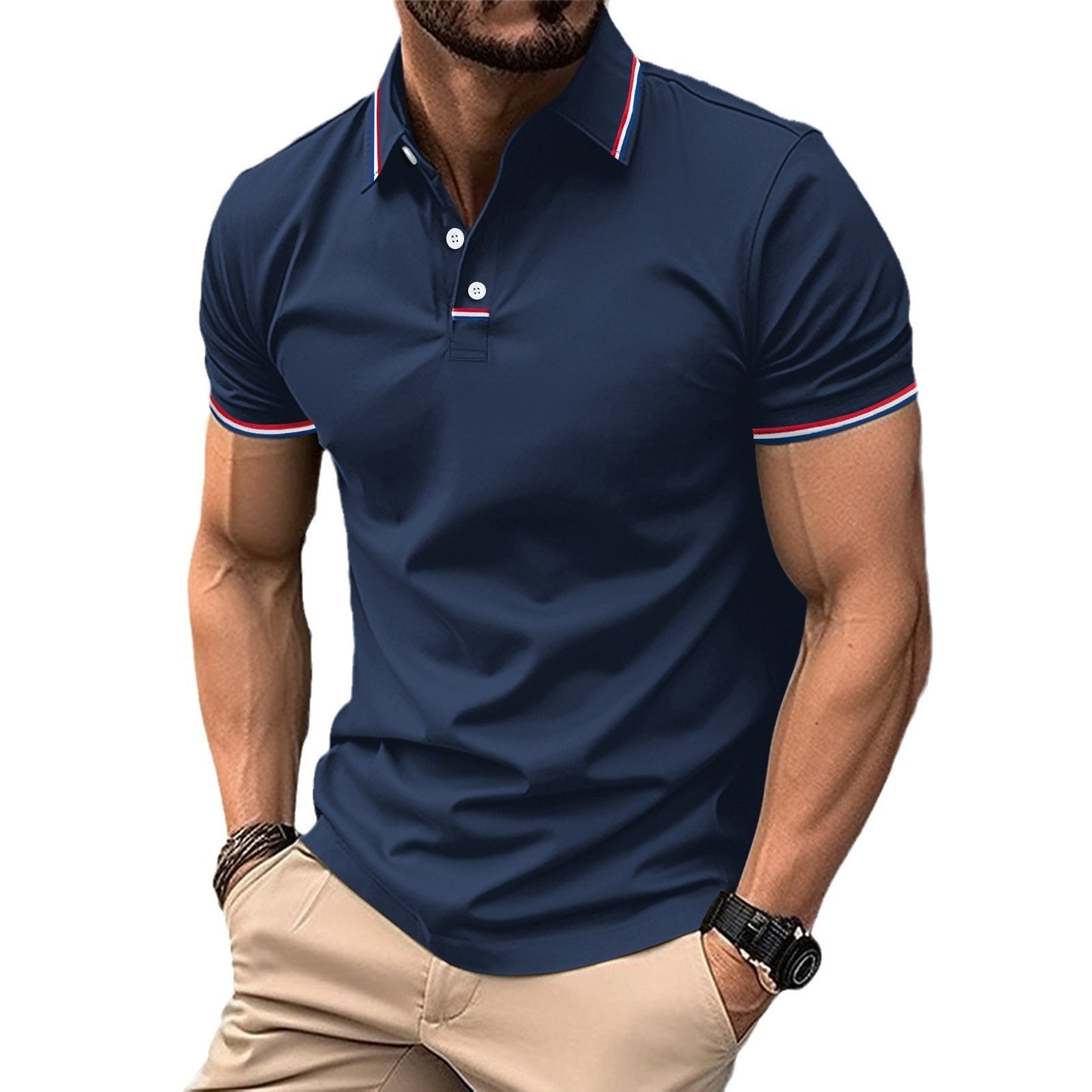 Button Business Pure Color All-match T-shirt