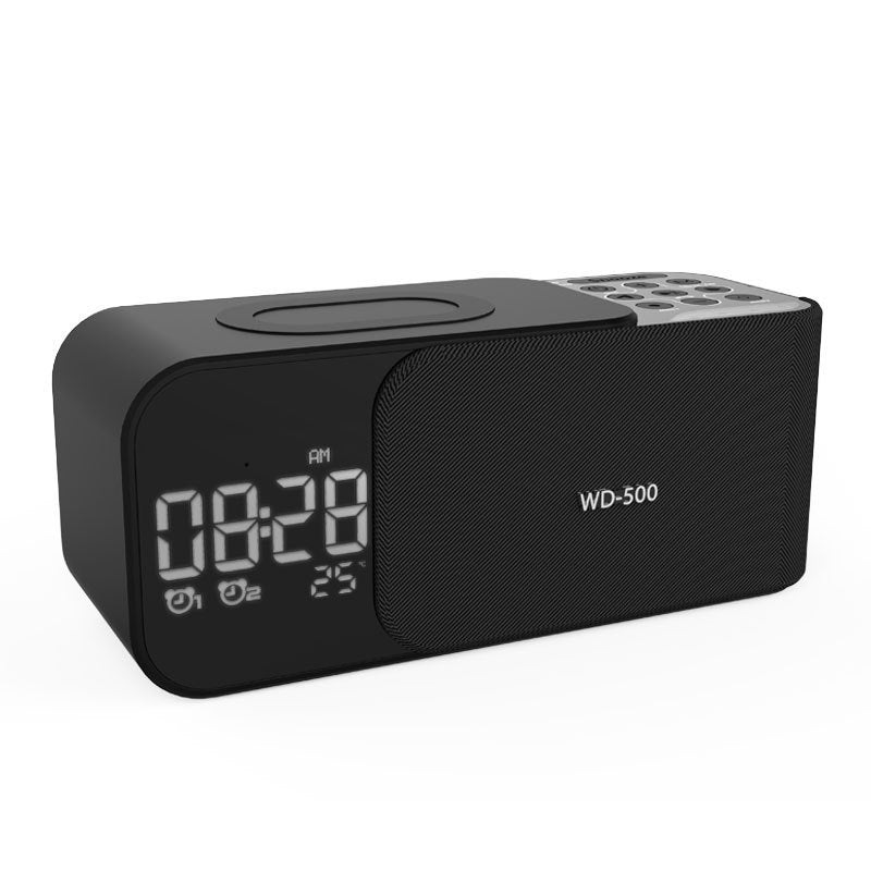 Led Wireless Charging Alarm Clock Fm Radio Bluetooth Speaker With Microphone Temperature Indicator Digital Display Speakers