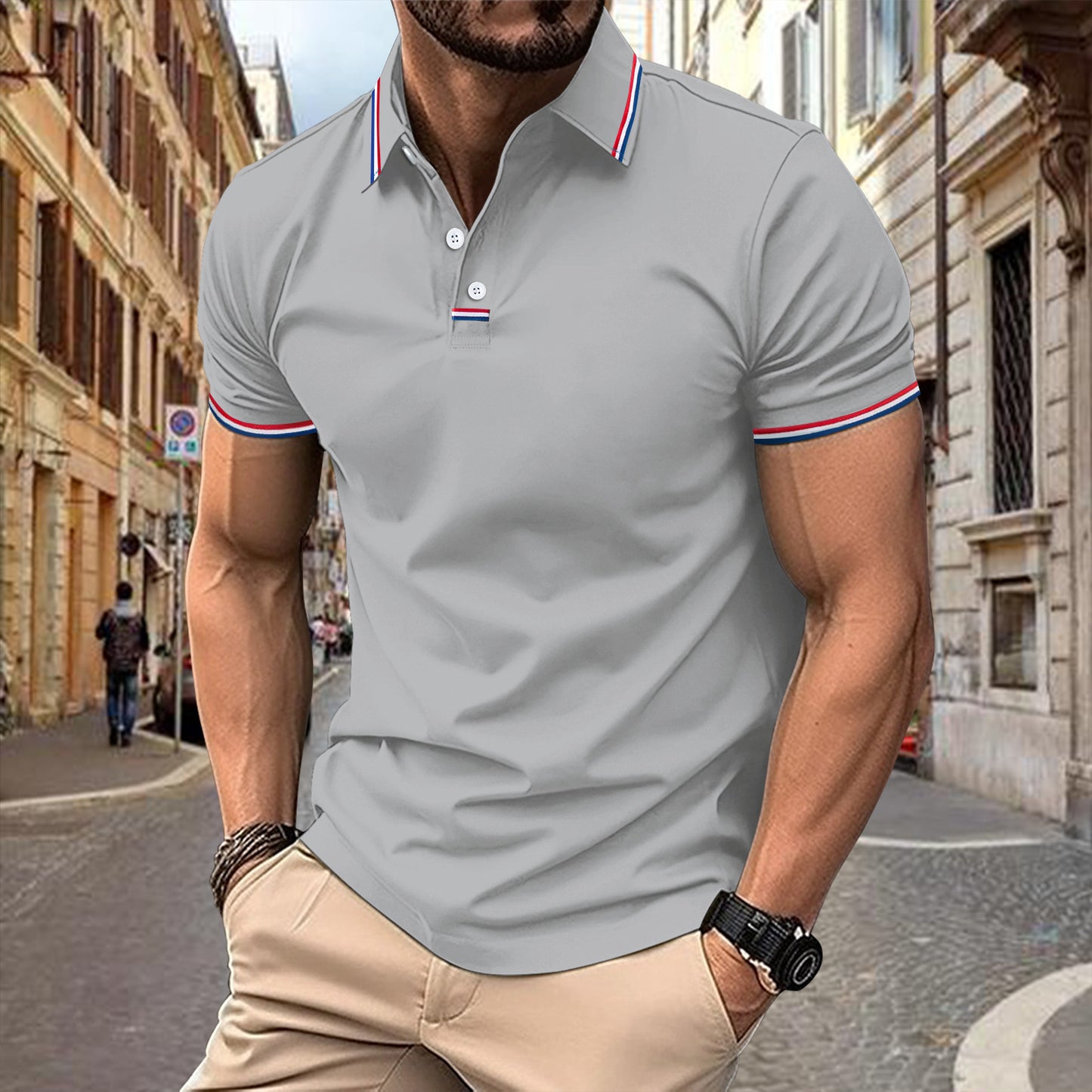 Button Business Pure Color All-match T-shirt