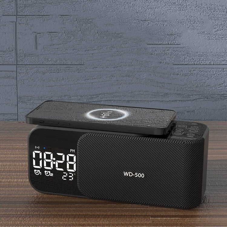 Led Wireless Charging Alarm Clock Fm Radio Bluetooth Speaker With Microphone Temperature Indicator Digital Display Speakers